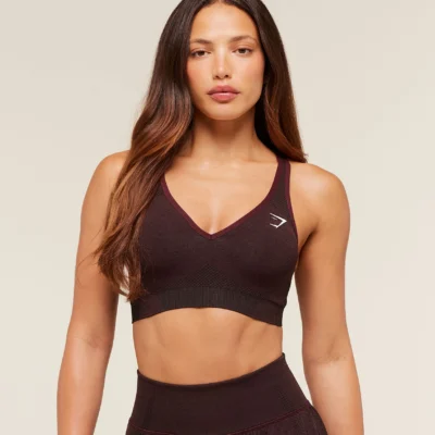 Gymshark Vital V Neck Sports Bra Rich Maroon/Marl