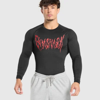 Gymshark Graphic Baselayer Long Sleeve T- Shirt Black Outlet