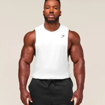 ⁦Gymshark Critical Drop Arm Tank White Outlet⁩ – תמונה ⁦1⁩