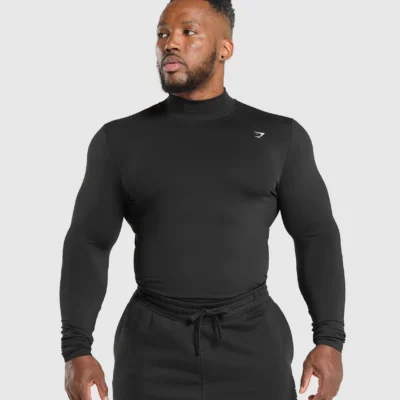 Gymshark Everyday Seamless Mock Long Sleeve T-Shirt Black Outlet