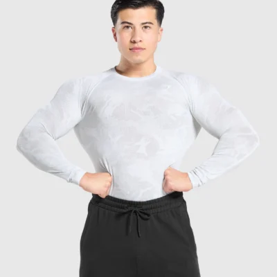 Gymshark Geo Seamless Long Sleeve T-Shirt White/Light Grey Outlet