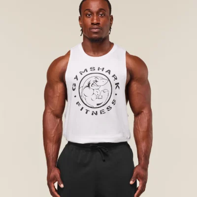 ⁦Gymshark Legacy Drop Arm Tank White Outlet⁩ – תמונה ⁦1⁩