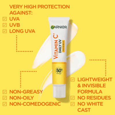 ⁦Garnier Vitamin C Daily UV Brightening Fluid Invisible SPF 50+ 40ml⁩ – תמונה ⁦3⁩