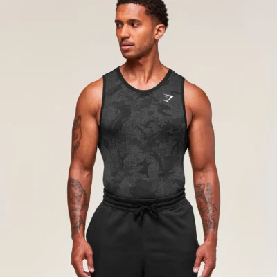 Gymshark Geo Seamless Tank Black/Charcoal Grey Outlet