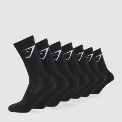 Gymshark Crew Socks 7pk Black S Outlet