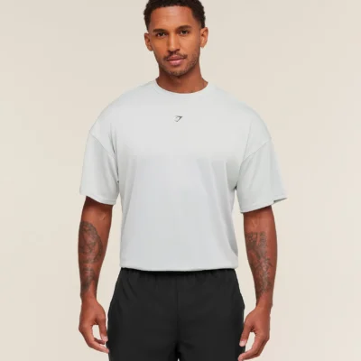 Gymshark Hybrid Graphic T-Shirt Light Grey XXL Outlet