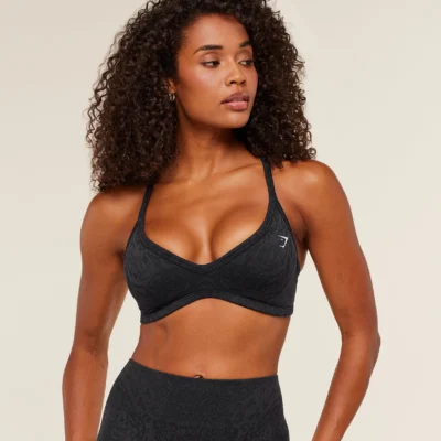 Gymshark Adapt Animal X Whitney Sports Bra Black / Asphalt Grey Size M