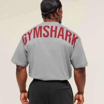 Gymshark Power T-Shirt - Charcoal Core Marl/Sets Red