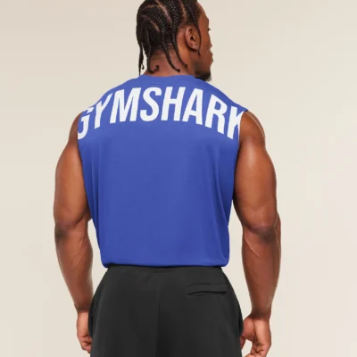 Gymshark Power Cut Off Tank Force Blue Size L