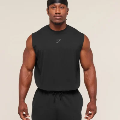 Gymshark Power Cut Off Tank Black/Asphalt Grey Size L