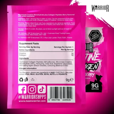 Warrior Creatine + Collagen Mixed Berry – 10 x 9g Single Serve Sachets – תמונה 3