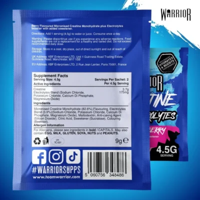 Warrior Creatine + Electrolytes Mixed Berry – 10 x 4.5 g Single Serve Sachets – תמונה 3