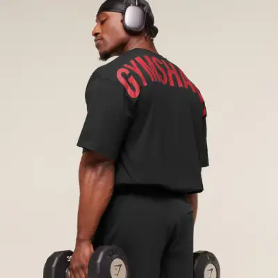 Gymshark Power T-Shirt oversized fit Black/Conditioning Red