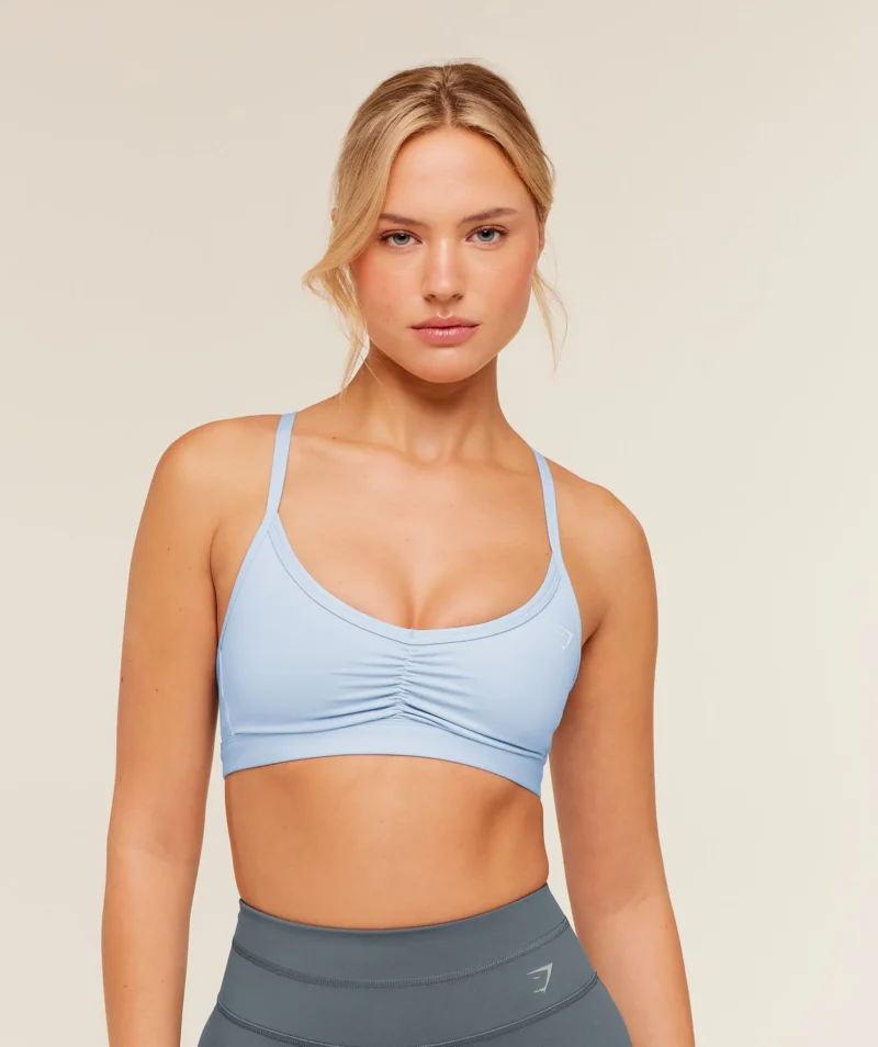 Gymshark Ruched Strappy Sports Bra Chilled Blue