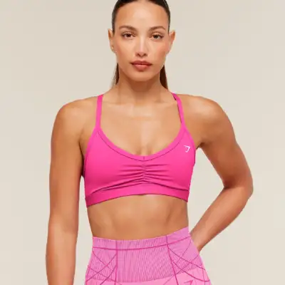 Gymshark Ruched Strappy Sports Bra Super-Set Pink