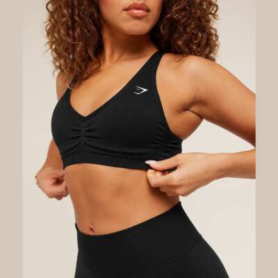 Gymshark Lift Seamless Sports Bra Black/Black Marl Size L SALE – תמונה 4