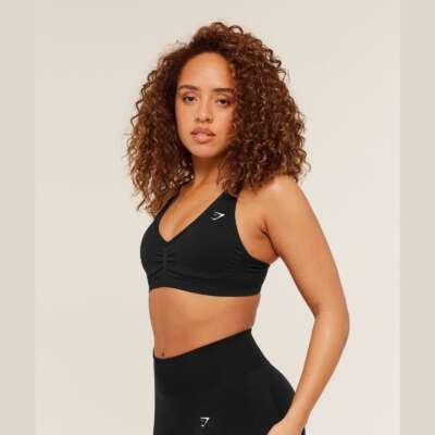 Gymshark Lift Seamless Sports Bra Black/Black Marl Size L SALE – תמונה 3