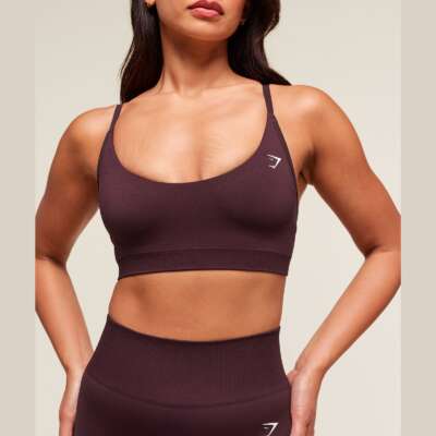 Gymshark Everyday Seamless Racerback Sports Bra Cherry Purple Size XL SALE – תמונה 3